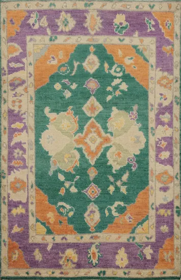 Vegetable Dye Oushak Green Handmade Rug 3x4