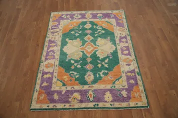 Vegetable Dye Oushak Green Handmade Rug 3x4
