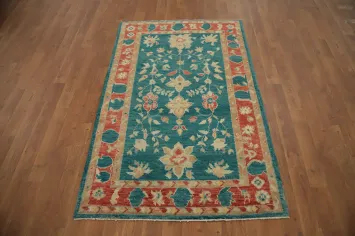 Vegetable Dye Oushak Floral Green Wool Rug 3x5