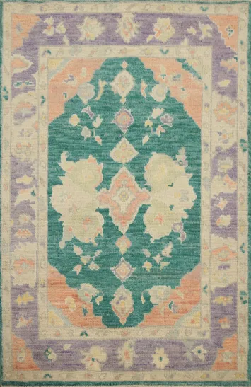 Handmade Green Oushak Vegetable Dye Rug 3x4