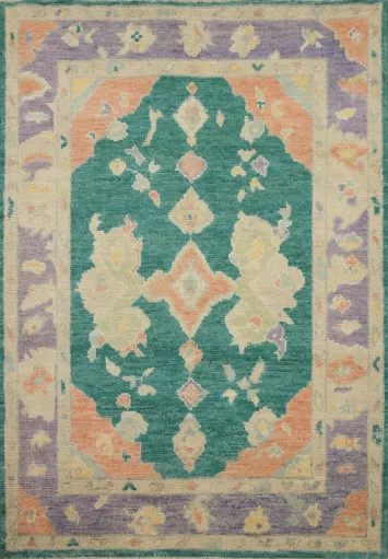 Handmade Oushak Vegetable Dye Green Rug 3x4