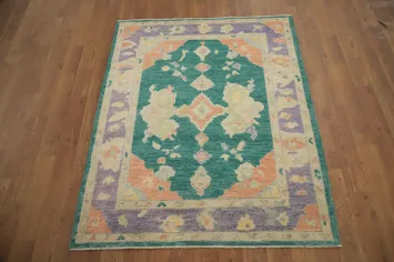 Handmade Oushak Vegetable Dye Green Rug 3x4