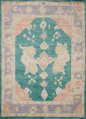 Vegetable Dye Oushak Handmade Green Square Rug 4x4