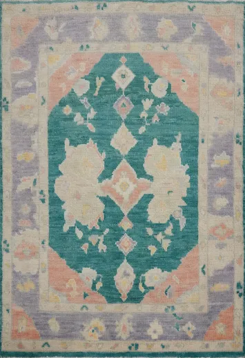 Handmade Oushak Vegetable Dye Green Wool Rug 3x4