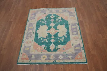 Handmade Oushak Vegetable Dye Green Wool Rug 3x4