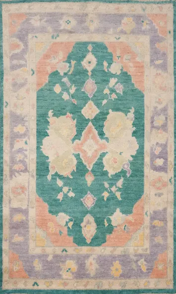 Vegetable Dye Oushak Green Wool Rug 3x4