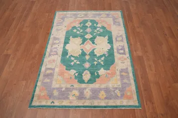 Vegetable Dye Oushak Green Wool Rug 3x4