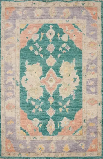 Handmade Green Oushak Vegetable Dye Rug 3x4