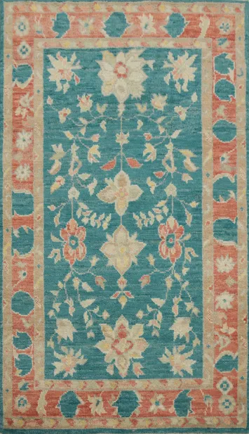 Vegetable Dye Green Oushak Oriental Rug 3x5