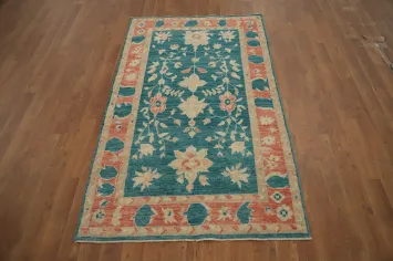 Green Floral Oushak Vegetable Dye Rug 3x5