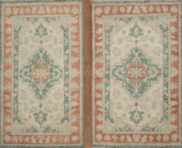 Set of 2 Handmade Oushak Vegetable Dye Rugs 2x3