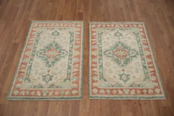 Set of 2 Handmade Oushak Vegetable Dye Rugs 2x3