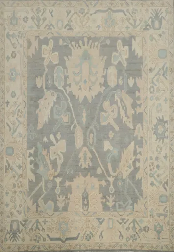 Gray Floral Wool Oushak Vegetable Dye Area Rug 8x10