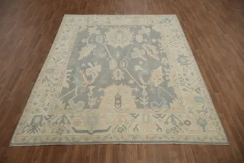Gray Floral Wool Oushak Vegetable Dye Area Rug 8x10