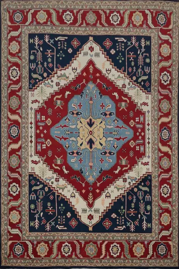 Red & Blue Heriz Serapi Vegetable Dye Area Rug 8x10