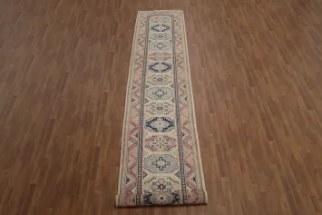 Vegetable Dye Kazak Wool Runner Rug 3x16