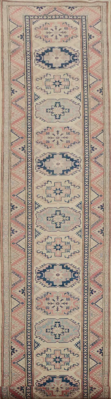 Vegetable Dye Kazak Geometric Runner Rug 3x16