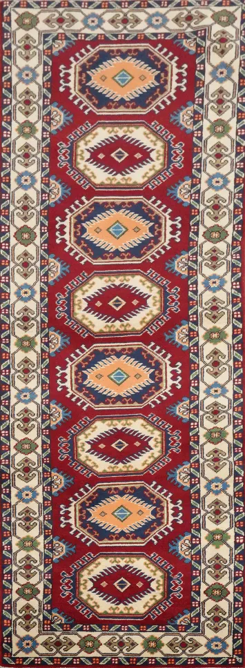 Vegetable Dye Heriz Serapi Red Geometric Runner Rug 3x9