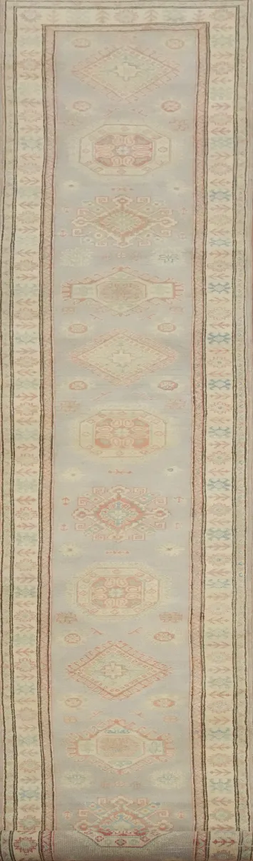Geometric Kazak Vegetable Dye Runner Rug 3x20