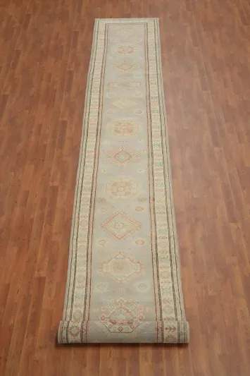 Geometric Kazak Vegetable Dye Runner Rug 3x20