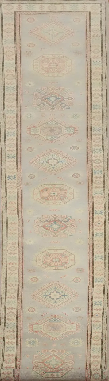 Handmade Wool Kazak Vegetable Dye Runner Rug 3x20