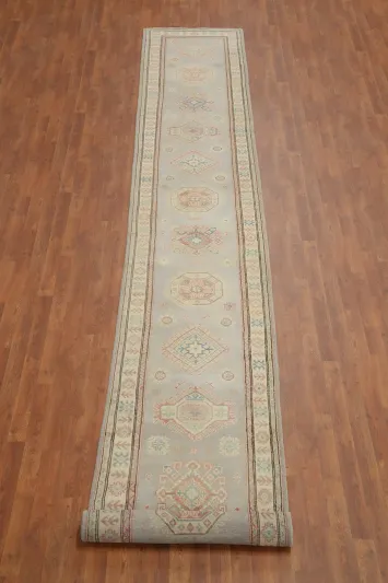 Handmade Wool Kazak Vegetable Dye Runner Rug 3x20
