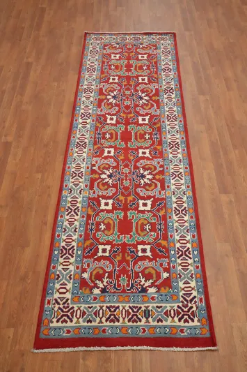 Vegetable Dye Heriz Serapi Handmade Wool Runner Rug 3x9