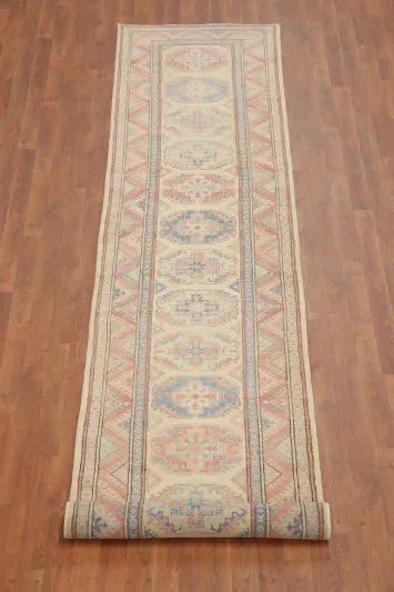 Vegetable Dye Kazak Geometric Wool Runner Rug 3x14