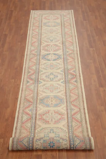 Vegetable Dye Kazak Handmade Runner Rug 3x14
