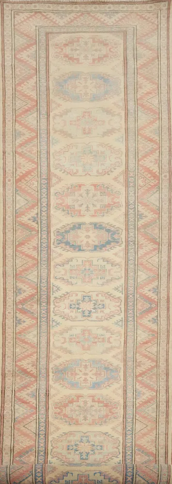 Vegetable Dye Kazak Geometric Runner Rug 3x14