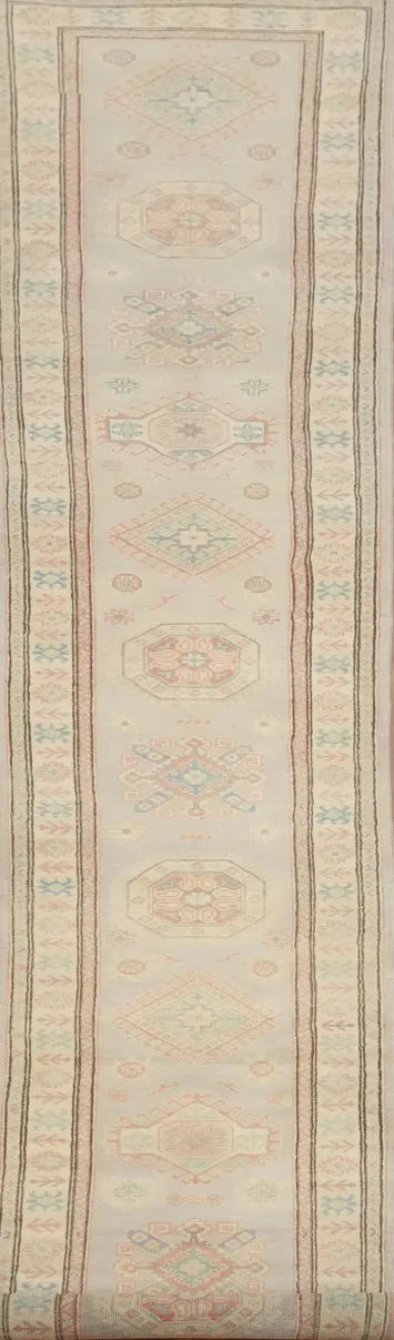 Geometric Kazak Vegetable Dye Runner Rug 3x20