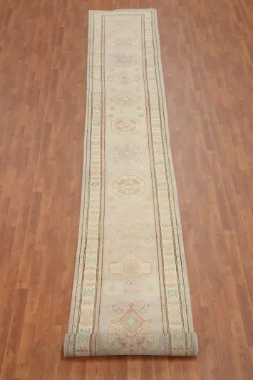 Geometric Kazak Vegetable Dye Runner Rug 3x20