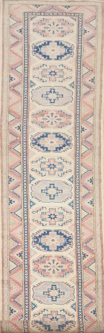 Vegetable Dye Kazak Geometric Runner Rug 3x16