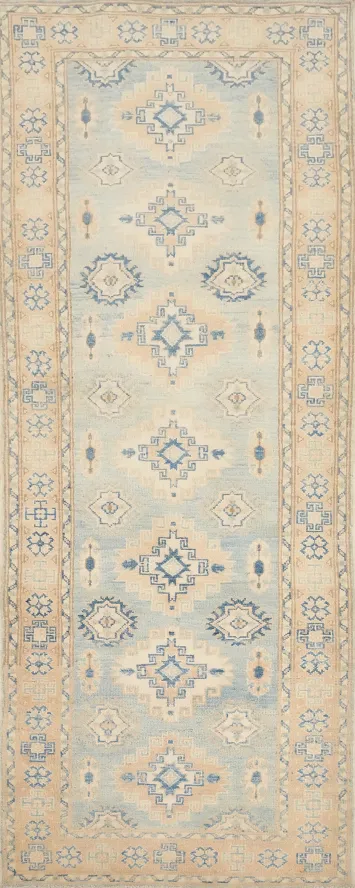 Vegetable Dye Kazak Light Blue Runner Rug 3x8
