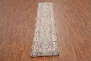 Gray Wool Kazak Vegetable Dye Runner Rug 2x14