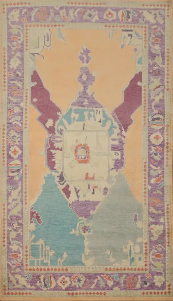 Vegetable Dye Oushak Geometric Wool Rug 4x7