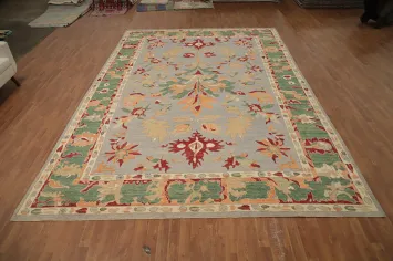 Floral Wool Oushak Vegetable Dye Large Rug 10x15