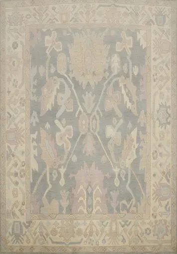 Gray Wool Floral Oushak Vegetable Dye Area Rug 8x10