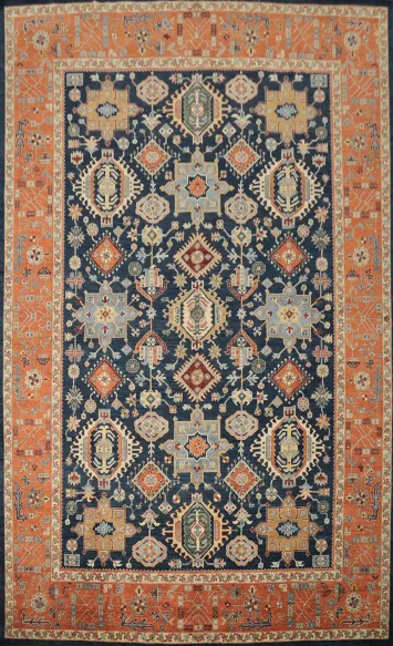 Blue Geometric Heriz Serapi Vegetable Dye Large Rug 10x14