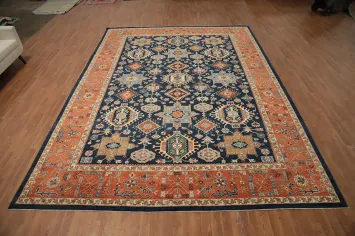 Blue Geometric Heriz Serapi Vegetable Dye Large Rug 10x14