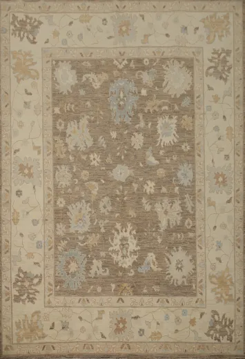 Floral Brown Oushak Vegetable Dye Area Rug 8x10