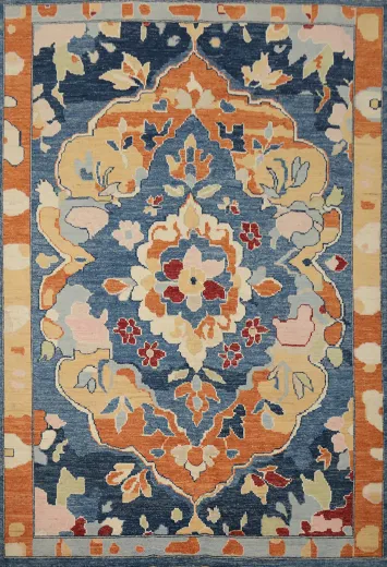 Blue Floral Oushak Vegetable Dye Area Rug 8x10