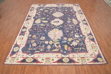 Handmade Blue Oushak Vegetable Dye Large Rug 10x14