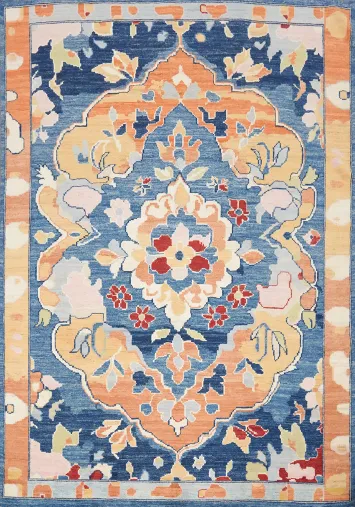 Floral Blue Oushak Vegetable Dye Area Rug 8x10