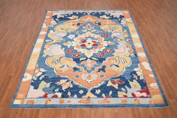 Floral Blue Oushak Vegetable Dye Area Rug 8x10