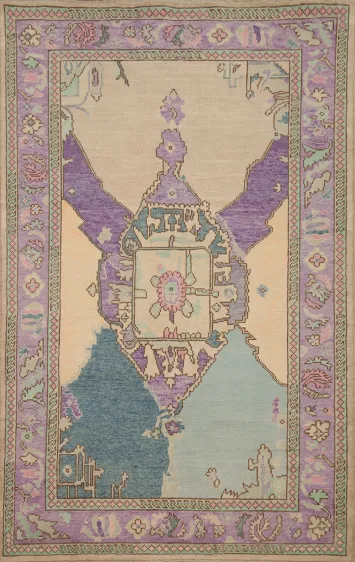 Medallion Wool Geometric Oushak Vegetable Dye Rug 4x7