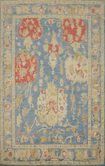 Handmade Blue Oushak Vegetable Dye Rug 5x7