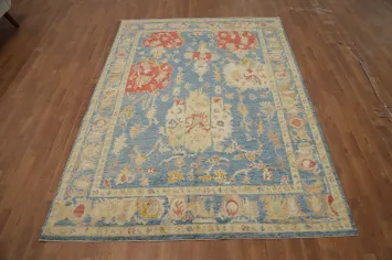 Handmade Blue Oushak Vegetable Dye Rug 5x7
