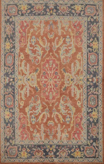 Vegetable Dye Oushak Orange Wool Rug 5x7