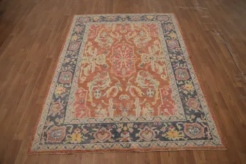 Vegetable Dye Oushak Orange Wool Rug 5x7
